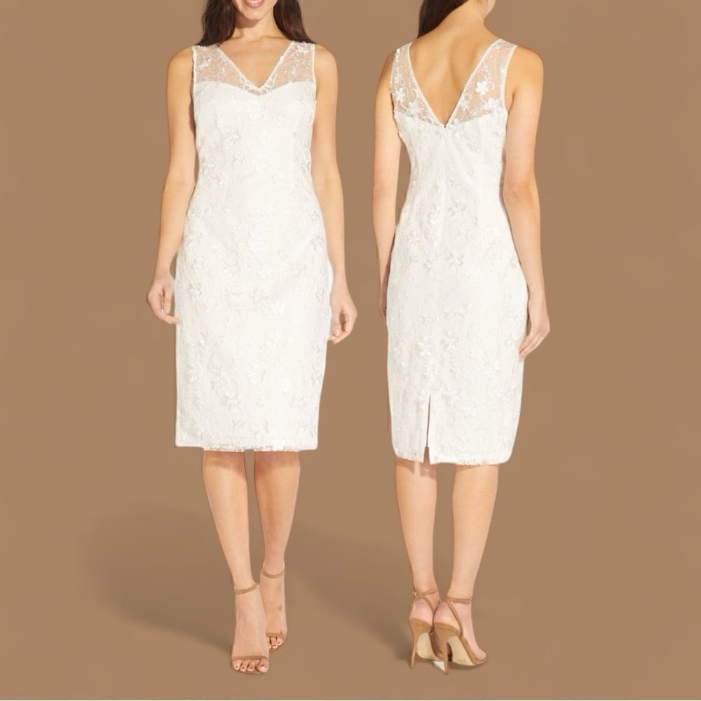 Adrianna Papell Women’s Floral Embroidered Sheath Dress in the Size 14 in Ivory